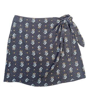 NWT Loft Outlet | Floral Polka Dot Side Zip Wrap Mini Skirt in Gray | Size 12